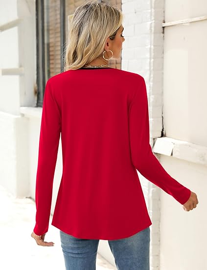 Women's Business Casual V-Neck Smocked Long Sleeve Shirts