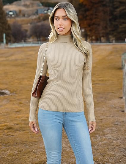 Women's Slim-Fit Ribbed Turtleneck Pullover Sweater
